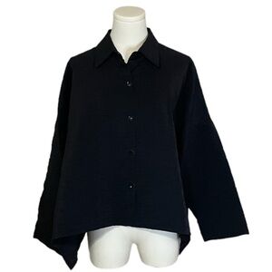 BLANQUE Black‎ Jacket Shirt size 1 Medium Large M L Crinkle